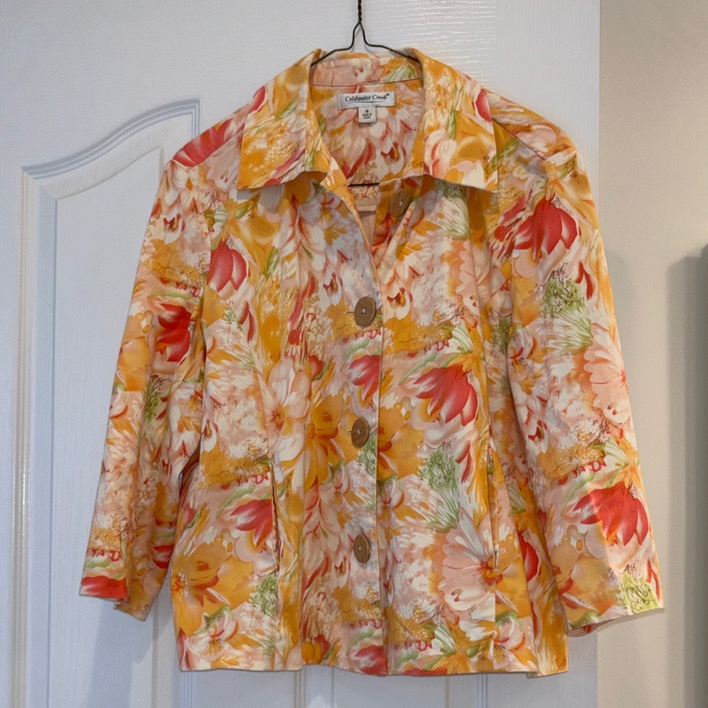 Cold Water Creek Women's Floral Blazer - Orange and Pink